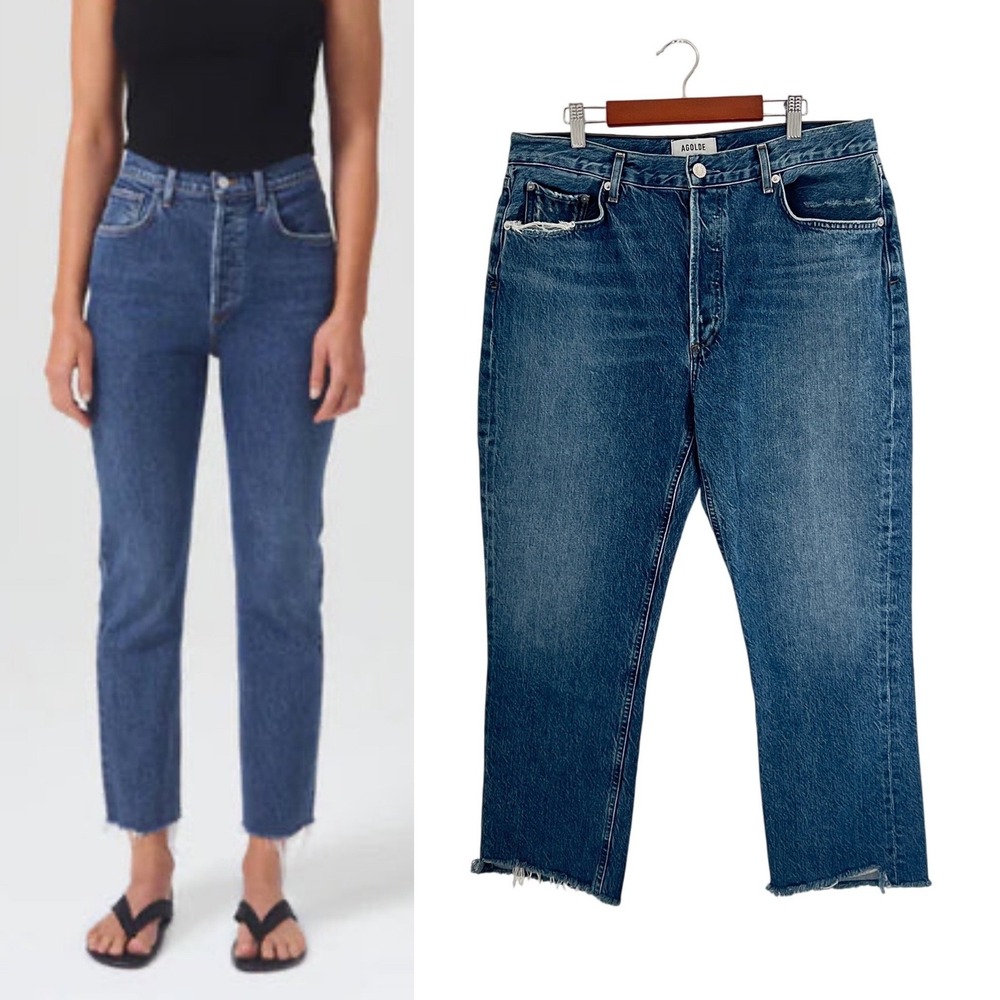 AGOLDE Riley‎ Crop Jeans Women Size 32 Blue Organic Cotton High Rise